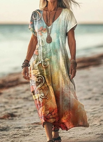 Solenne Duquesne | Boho Floral V-Neck Midi Dress - Image 18