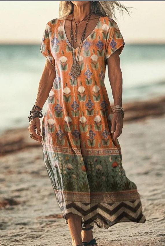 Solenne Duquesne | Boho Floral V-Neck Midi Dress - Image 22