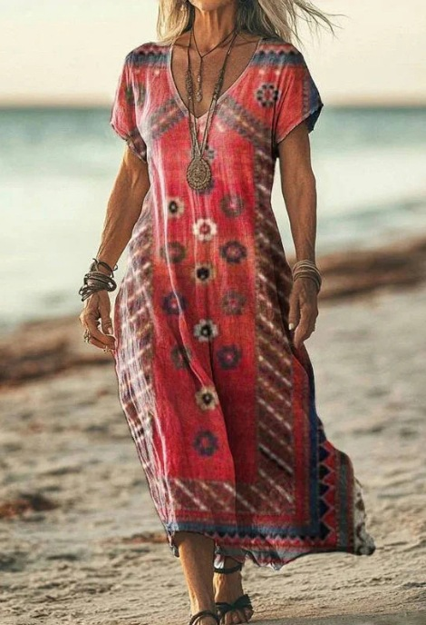 Solenne Duquesne | Boho Floral V-Neck Midi Dress - Image 4