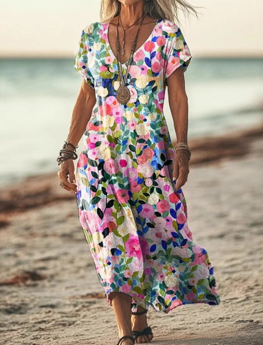 Solenne Duquesne | Boho Floral V-Neck Midi Dress - Image 5