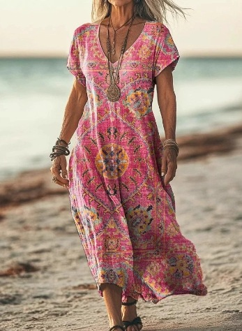 Solenne Duquesne | Boho Floral V-Neck Midi Dress - Image 6
