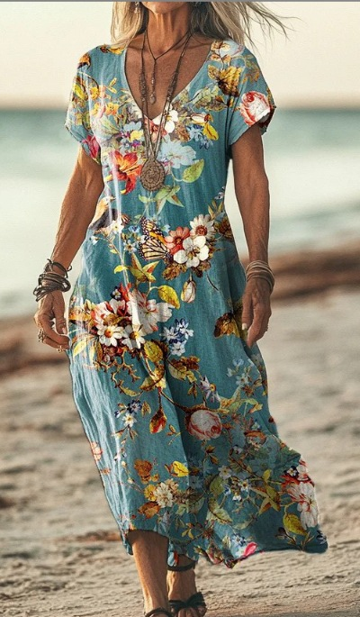 Solenne Duquesne | Boho Floral V-Neck Midi Dress - Image 8