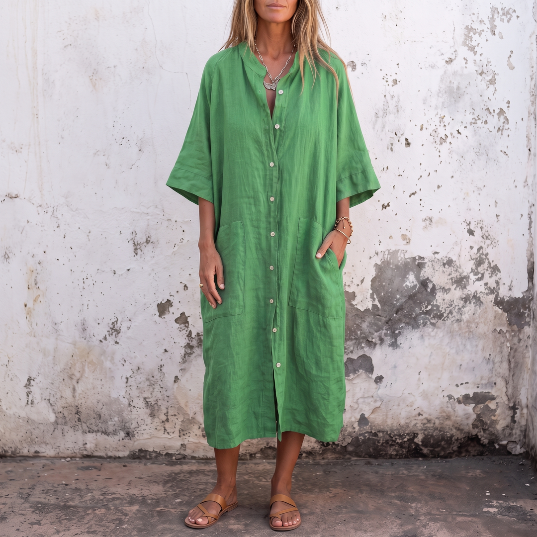 Woman wearing boho shirt maxi dress