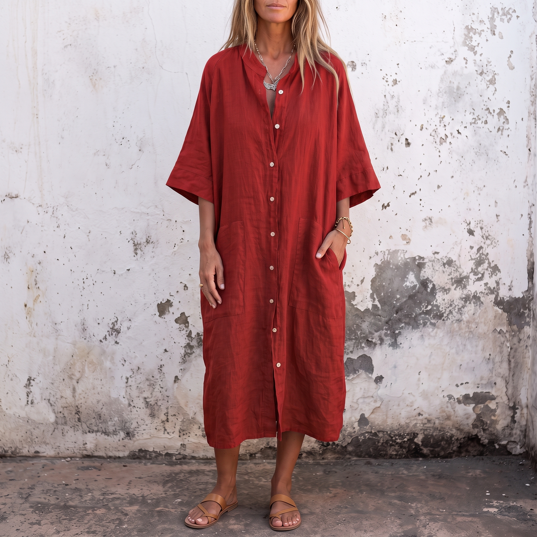 Woman wearing boho shirt maxi dress