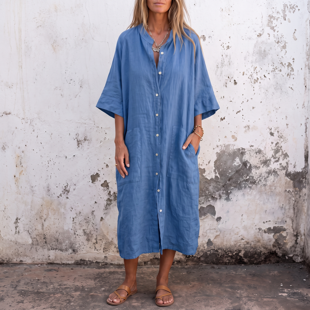 Woman wearing boho shirt maxi dress