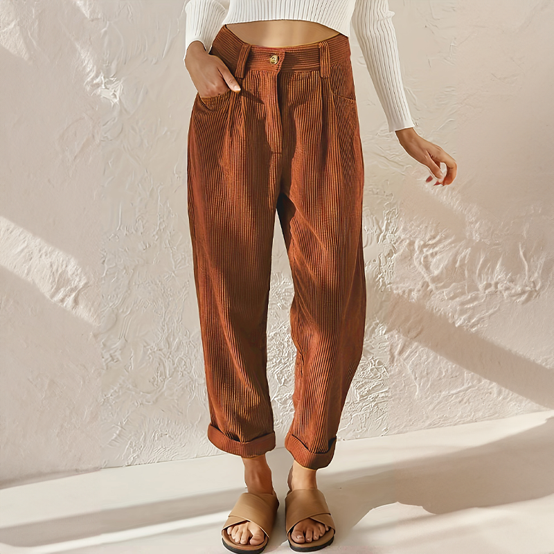 Thea Rousseau | High-Waist Corduroy Tapered Trousers - Image 3