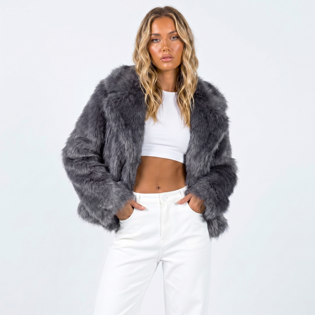 Yvonne Fontenay | Grey Cropped Faux Fur Jacket - Image 3