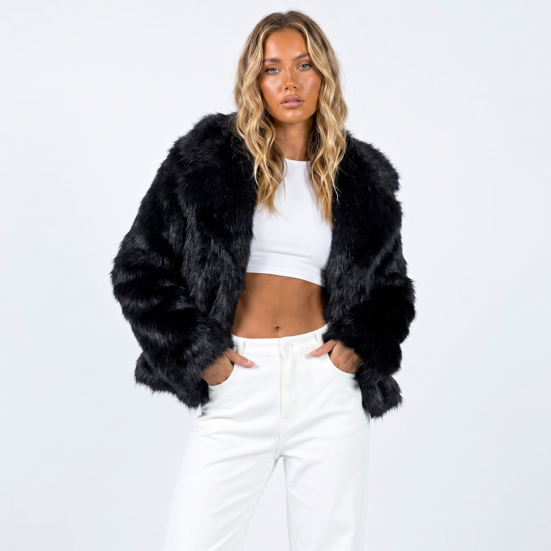 Yvonne Fontenay | Grey Cropped Faux Fur Jacket - Image 4