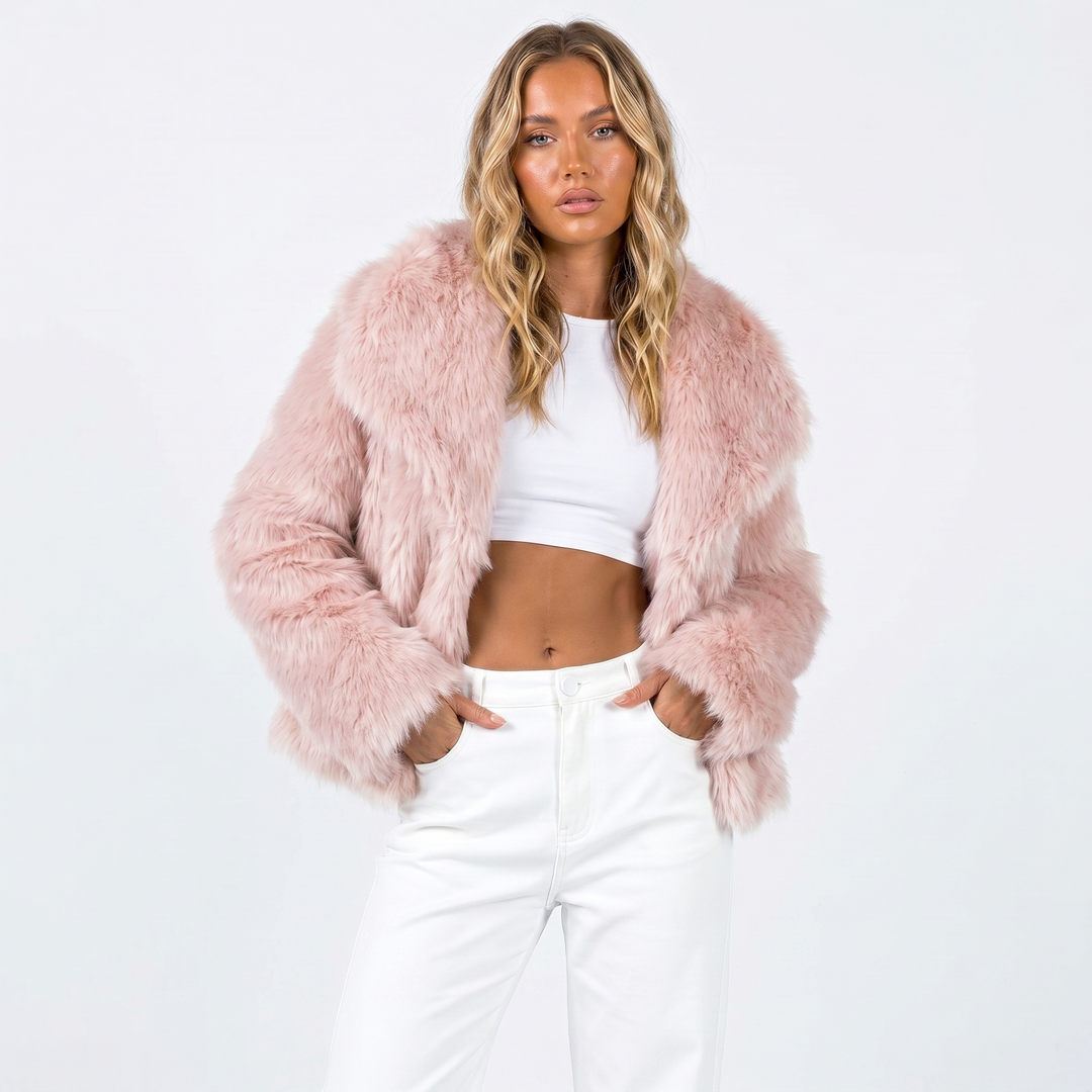 Yvonne Fontenay | Grey Cropped Faux Fur Jacket - Image 6