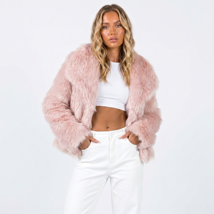 Yvonne Fontenay | Grey Cropped Faux Fur Jacket - Image 6