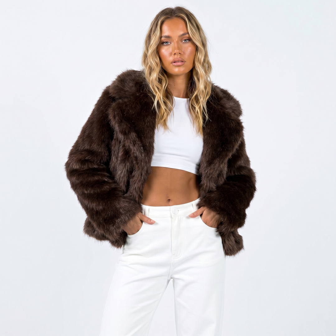 Yvonne Fontenay | Grey Cropped Faux Fur Jacket - Image 7