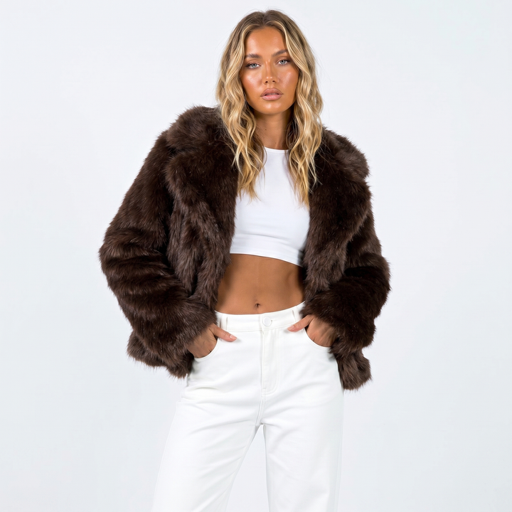 Yvonne Fontenay | Grey Cropped Faux Fur Jacket - Image 7