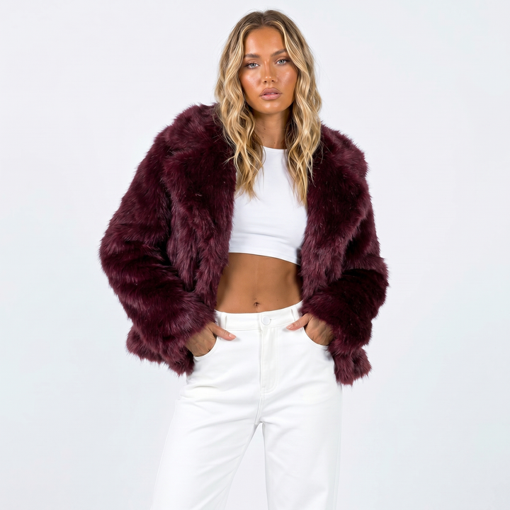 Yvonne Fontenay | Grey Cropped Faux Fur Jacket - Image 8