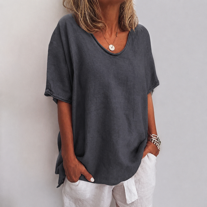 Zelie Fontanel | Oversized V-Neck Drop Shoulder Top - Image 2